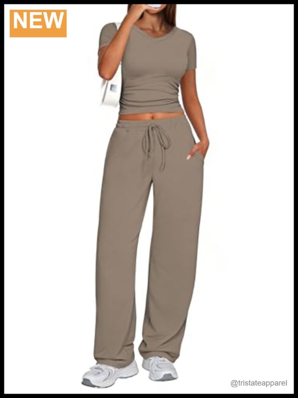 Women's 2 Piece Lounge Set Cotton Spandex Short Sleeve Wide Leg Pants